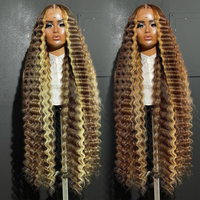 Perruque de cheveux humains vierges bruts vietnamiens, brésiliens, indiens, ondulée, avec dentelle frontale HD complète sans colle, 40 pouces, couleur mèches