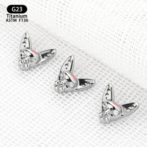 G23 <b>Titanium</b> Cat Head <b>Stud</b> Earrings 7.8mm X 7.5mm With Zircon Inlay For Body Piercing Jewelry - Product Image 3