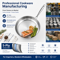 Poêle à frire antiadhésive en acier inoxydable 5 plis non revêtue 18/10 entièrement plaquée pour cuisinière à induction, idéale pour les cuisines professionnelles