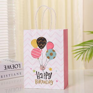 Happy Bith Day sacs-cadeaux avec poignées enfants traiter bonbons Goody sac fourre-tout sacs à main faveurs papier Kraft fête gravure impression accepter - Product Image 5