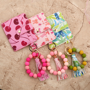 2026 Valentine Silicone Vòng tay Ví Keychain Silicone hạt chủ thẻ Vòng tay Keychain PU chủ ví móc chìa khóa - Product Image 2