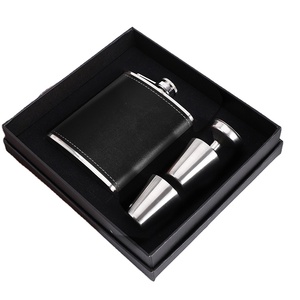 8oz 18/8 Stainless Steel Hip Flask <strong>Set</strong> Black Leather Covered with 2 Cups &amp; Funnel Gift for Men Liquor <strong>Beverage</strong> <strong>Serving</strong> <strong>Sets</strong> - Product Image 1
