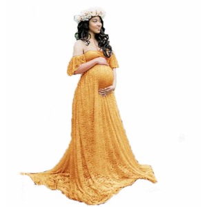 ชุดเดรสยาวปิดไหล่ผ้าโปร่งทรงสลิมฟิต,ชุดเดรสคุณแม่งานถ่ายภาพ Maxi ปี DGPD-001 - Product Image 4