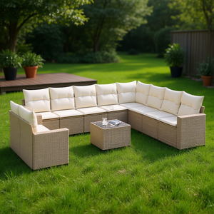 Set Divano da Giardino in Rattan Beige 10+ Posti, Arredamento da Esterno Design Contemporaneo con Struttura in Vimini - Product Image 2