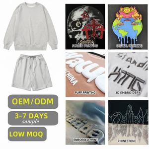 TKAN294 personalizado de alta calidad sólido en blanco de algodón Sudadera con capucha chándal estampado Logo para hombre 2 piezas Jogger Sweatsuit conjuntos cortos - Product Image 2