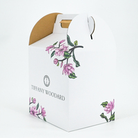Boîte à fleurs en carton ondulé avec poignée de transport pour plantes, matériau recyclé, finition brillante ou mate