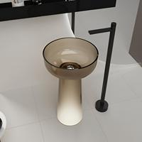 Lavabo de salle de bain moderne en résine transparente écologique avec piédestal sur pied et drain, capacité 12L, garantie 5 ans