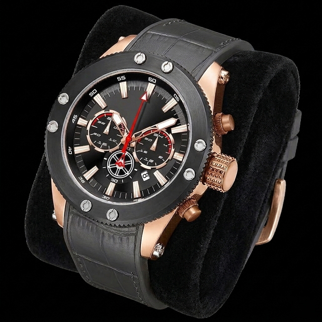 DK&YT Luxury Fashion Sports Watch Men's 48mm Quartz Waterproof Luminous Date Chronograph Leather Strap