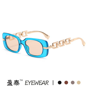Yingtai Eyewear <b>Square</b> Chain <b>Sunglasses</b> Black Frame Gold Metal UV400 Women's Sun Glasses - Product Image 4