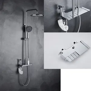 Antik avrupa termostatik maruz duş sistemi 4 yolları piyano banyo setleri yuvarlak duş başlığı ile Gun gri yağmur biçimli duş setleri