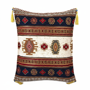 Kilim Designed White - Navy Blue Turkish & Ottoman Cushion - Pillow <b>Cover</b> - Product Image 2