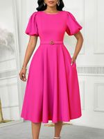 Robes décontractées tendance pour femmes, élégantes, couleur unie, manches courtes, plissées, robes de bureau pour femmes avec ceinture