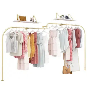 Women Shop Cloth Display Mounted Dress Stand Stainless Clothing Rack Metal Clothes Hanger on the Wall