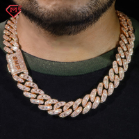 Chaîne de luxe pour rappeurs, en or rose, entièrement sertie de moissanite taille émeraude, chaîne cubaine, chaîne hip-hop Miami pour hommes