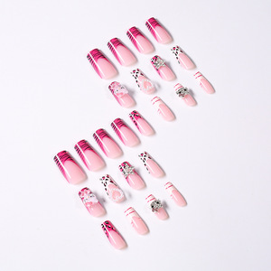 24 <span class=keywords><strong>faux</strong></span> <span class=keywords><strong>ongles</strong></span> roses à presser, motif nœud et léopard, style français, <span class=keywords><strong>faux</strong></span> <span class=keywords><strong>ongles</strong></span> doux et chics pour femmes, faits à la main, vente en gros - Product Image 6