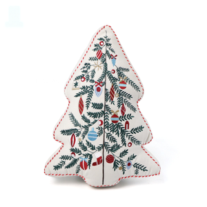 Housse de coussin brodée en forme de sapin de Noël, décoration de canapé et de salon, coussin confortable en velours avec passepoil pour Noël joyeux - Product Image 2