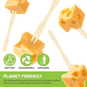 Disposable Bamboo Appetizer <strong>Forks</strong> Double <strong>Fork</strong> Skewers for Dessert Charcuterie Fruit for Camping - Product Image 4