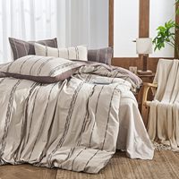 Ensemble de housse de couette rayée 100% coton, taille Queen, housse de couette avec rayures brodées, ensemble de literie doux pour toutes les saisons