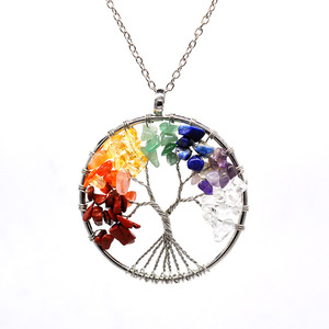 Collar con colgante de árbol de la vida de piedra Natural para mujer, collar de cristal de cuarzo de Color hecho a mano de <span class=keywords><strong>7</strong></span> Chakras, joyería de boda para mujer - Product Image 1