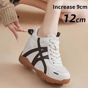 Zapatos Deportivos para <span class=keywords><strong>Mujer</strong></span>, Otoño Invierno, Nuevos Zapatos Casuales de Piel de Vaca Afelpada, Estilo Alemán, con Aumento Invisible de 9 cm - Product Image 3