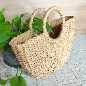 Bolso de mano grande para mujer, <span class=keywords><strong>bolsa</strong></span> de mano femenina, informal, elegante, de paja de papel marrón, para playa y hombro - Product Image 1