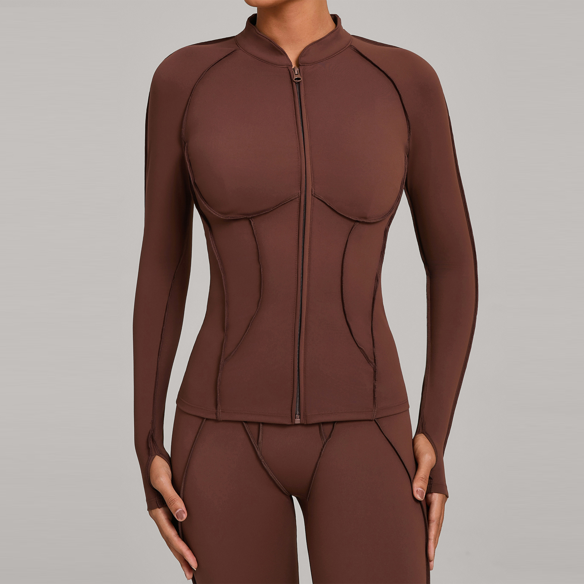 Custom Wholesale Women's Stand Collar Zipper Long Sleeve Yoga Jacket Quick-drying Gym Wear Outdoor Fitness Sports Top