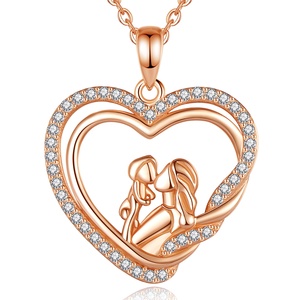 Tốt Nhất Bán 925 Sterling Silver <span class=keywords><strong>Rose</strong></span> <span class=keywords><strong>Gold</strong></span> Plated Mẹ Và Trẻ Em Thiết Kế Hình Trái Tim Mặt Dây Chuyền Vòng Cổ Cho Món Quà Ngày Của Mẹ - Product Image 1