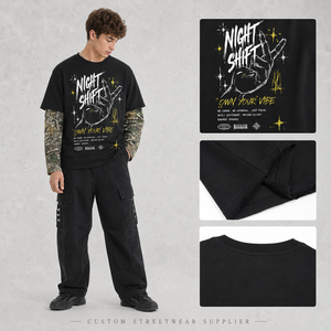 Camiseta de Algodón Grueso de 320 g/m² al por Mayor, Camiseta Gráfica Oversize con Hombros Caídos, Estilo Urbano, Logotipo Personalizado, Camiseta para Hombre - Product Image 3