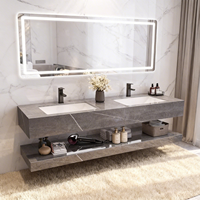 Mueble de Baño Moderno de Piedra Sinterizada para Montar en la Pared, Espejo LED Inteligente, Resistente al Agua, Tamaño Personalizado, Directo de Fábrica