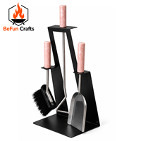 Ensemble d'outils pour foyer en acier noir, 3 pièces, avec pelle, fourche et brosse, accessoires durables pour foyer à bois d'intérieur, manche en marbre