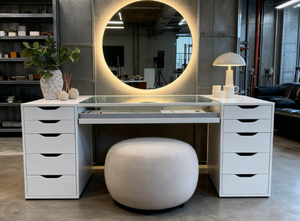 Meja rias putih kilau tinggi 10 laci dengan dudukan pajangan laci lampu LED - Product Image 4