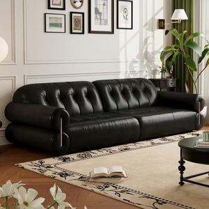 Ensemble de canapés sectionnels en cuir véritable ciré à l'huile, style vintage moderne, avec assise rebondissante et capitonnage en cuir pour salon - Product Image 4