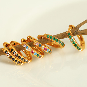 ต่างหูแบบห่วงโลหะผสมสังกะสีไมโครอินเสิร์ทประดับเพทายสีสำหรับผู้หญิงเครื่องประดับงานปาร์ตี้ EH600 - Product Image 1