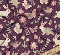 Tissu d'ameublement premium imprimé lapin et floral au mètre, motif jardin, textile pour canapé, chaise, coussin et décoration