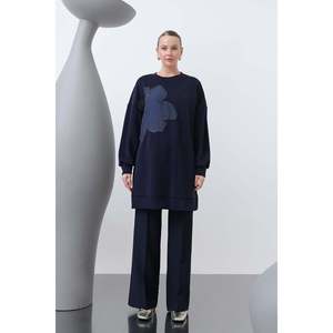 Tunique pour femme avec broderie sur le devant et détails de garniture - 10627TNK - MARINE - Product Image 3