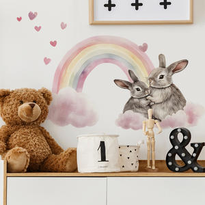 Autocollants muraux décoratifs pour chambre d'enfant en PVC imperméable, motif lapins arc-en-ciel de dessin animé, 60*40cm, vente en gros - Product Image 3