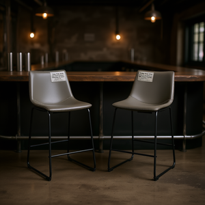 Lotusville Lot de 2 tabourets de bar vintage en cuir PU gris, base en métal, meubles commerciaux - Product Image 2