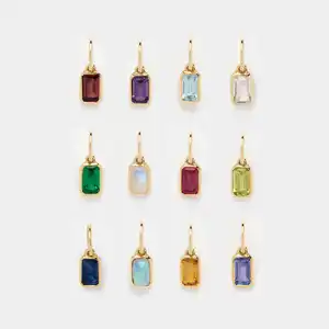 Manna 12 Month Gemstone Rectangle Pendant Square Zircon Stainless Steel Birthstone Charms For DIY Necklace