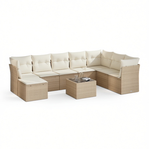 Ensemble de canapés de jardin en rotin beige crème blanc, 6 places, meubles d'extérieur résistants aux intempéries, design contemporain - Product Image 1