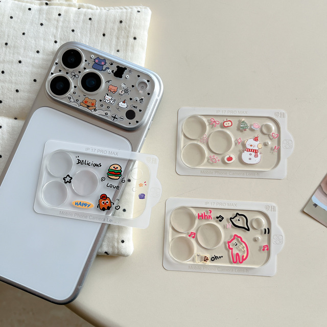 Transparent Cartoon Design Tempered Glass Mobile Camera Protector Lens for iPhone 17 Pro/Pro Max All-in-One Lens Protector