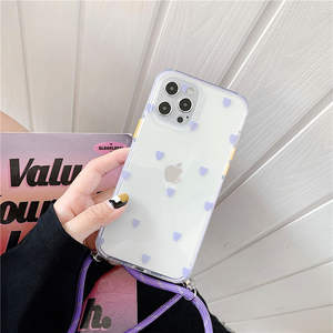 <span class=keywords><strong>Coque</strong></span> de téléphone portable transparente à lanière en cœur, pour <span class=keywords><strong>iPhone</strong></span> 12 Mini 11 Pro XS Max XR X 7 8 Plus - Product Image 3