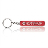 Porte-clés mousqueton rectangulaire en alliage de zinc argenté, émaillé rouge, avec logo 'HOTSHOP' personnalisé en relief, style dessin animé, pour boutique de détail, souvenir de marque, cadeau