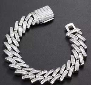 925 Sterling Silver Cuban Link Bracelet With Lab Grown Moissanite Diamond Bright Finish Minimal Style Jewelry - Product Image 5