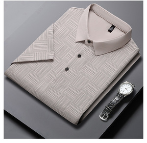 Chemise d'Été Décontractée <span class=keywords><strong>Homme</strong></span> Luxe Haut de Gamme à Manches Courtes Col avec Logo Avant Gaufré Tissu Peigné, Fourniture ODM - Product Image 6