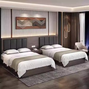 Economy Hotel Bedroom Furniture Full Room Sets Twin <b>Double</b> <b>King</b> <b>Size</b> Wood <b>Bed</b> Frame with Headboard Nightstand TV Cabinet Closet - Product Image 2