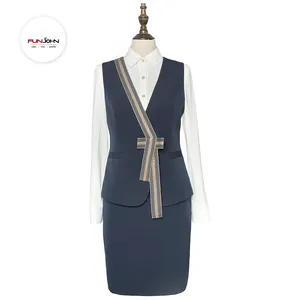 Quality sleeveless glitered Air Hostess Skirt Suit Uniform Airline