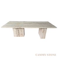 Table à manger rectangulaire en travertin gris naturel Cammy Stone, personnalisée, à rainures, multifonctionnelle, style Wabi-Sabi, mobilier de salle à manger moderne