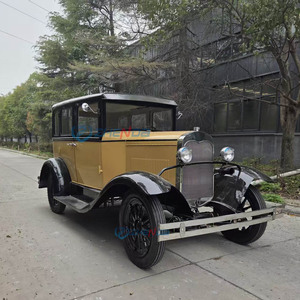 Voiture électrique vintage de style rétro avec 2 à 5 sièges, batterie pour zones touristiques, voiture classique jaune et noire rétro - Product Image 1
