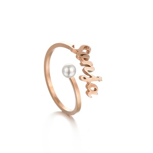 Personalized <b>Name</b> <b>Ring</b> For Women Rose Gold Plated Pearl Letter Design Classic Daily Wear Jewelry Gift - Product Image 1