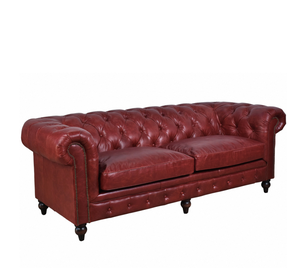 Sofá Chesterfield de Cuero Genuino de Lujo, Sofá Individual, Doble o Triple, Muebles para Sala de Estar, Diseño Clásico con Botones - Product Image 4